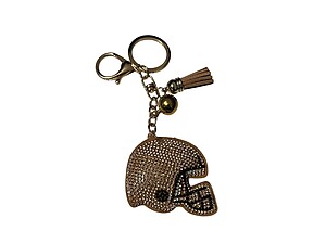 Brown Helmet Tassel Bling Faux Suede Stuffed Pillow Key Chain Handbag Charm