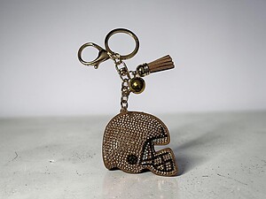 Brown Helmet Tassel Bling Faux Suede Stuffed Pillow Key Chain Handbag Charm
