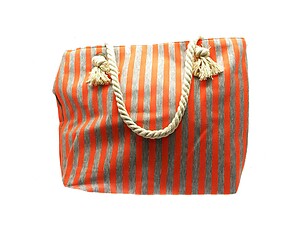 Orange & Gray Fabric Striped Tote with Rope Handle Multi Use Bag