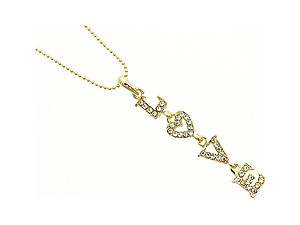 Crystal Stone Paved LOVE Link Necklace in Goldtone