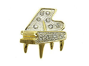 Crystal Stone Paved Piano Pin and Brooch in Goldtone