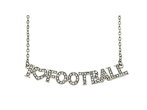 Crystal Stone Paved I Love Football Necklace in Silvertone