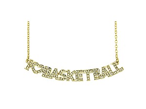 Crystal Stone Paved I Love Basketball Necklace in Goldtone