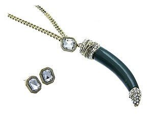 Antique Goldtone or Silvertone Crystal Stone Horn Jewelry Set
