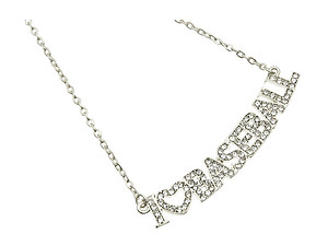 Crystal Stone Paved I Love Baseball Necklace in Silvertone