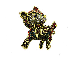 Crystal Stone Paved Reindeer Pin and Brooch