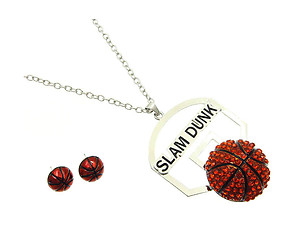Crystal Stone Paved Slam Dunk Necklace and Earring Set