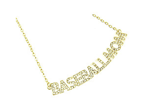 Crystal Stone Paved BASEBALLMOM Necklace in Goldtone