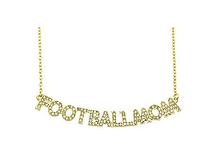 Crystal Stone Paved FOOTBALL MOM Necklace in Goldtone
