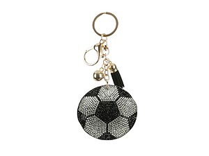 Soccer Ball Tassel Bling Faux Suede Stuffed Pillow Key Chain Handbag Charm