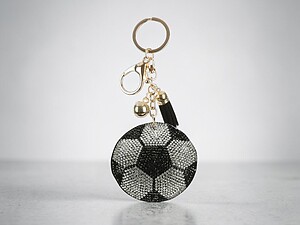 Soccer Ball Tassel Bling Faux Suede Stuffed Pillow Key Chain Handbag Charm