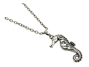 Metal Seahorse Necklace in Silver Burnish