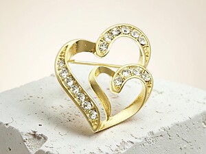 Crystal Stone Paved Heart Pin and Brooch