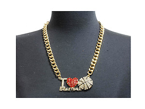 I Love Basketball Metal Link Jewelry Set in Goldtone