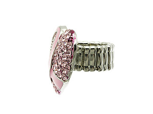 Pink Ribbon Crystal Rhinestone Heart Stretch Ring