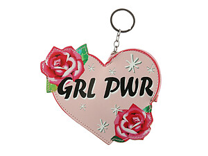 Girl Power Rose Faux Leather Zip Closure Coin Pouch Keychain