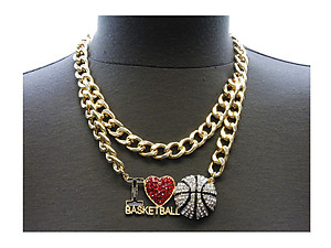 I Love Basketball Metal Link Metal Chain w/ Clear Ball