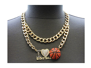 I Love Basketball Metal Link Metal Chain w/ Orange Ball