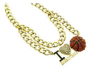 I Love Basketball Metal Link Metal Chain w/ Orange Ball