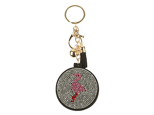 Flamingo Mirror Tassel Bling Faux Suede Round Keychain Handbag Charm