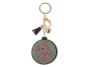 Unicorn Head Mirror Tassel Bling Faux Suede Round Keychain Handbag Charm