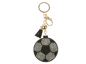 Soccer Ball Mirror Tassel Bling Faux Suede Round Keychain Handbag Charm