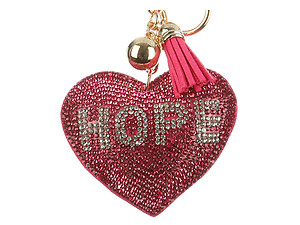 Hope Pink Heart Tassel Bling Faux Suede Stuffed Pillow Key Chain Handbag Charm