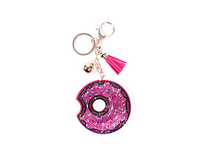 Pink Sprinkled Donut Tassel Bling Faux Suede Stuffed Pillow Key Chain Handbag Charm