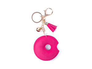 Pink Sprinkled Donut Tassel Bling Faux Suede Stuffed Pillow Key Chain Handbag Charm