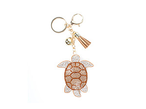 Gold Turtle Tassel Bling Faux Suede Stuffed Pillow Key Chain Handbag Charm