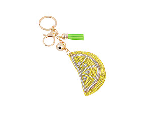 Lemon Slice Faux Suede Tassel Stuffed Pillow Key Chain Handbag Charm