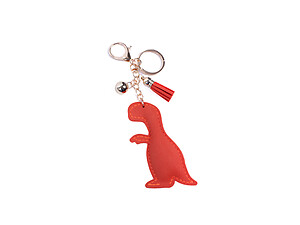 Red T Rex Dino Tassel Bling Faux Suede Stuffed Pillow Key Chain Handbag Charm