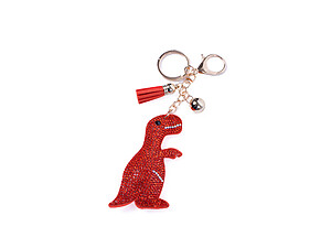 Red T Rex Dino Tassel Bling Faux Suede Stuffed Pillow Key Chain Handbag Charm