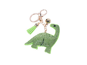 Green Brontosaurus Tassel Bling Faux Suede Stuffed Pillow Key Chain Handbag Charm