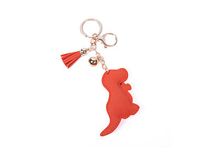 Red Dinosaur Tassel Bling Faux Suede Stuffed Pillow Key Chain Handbag Charm