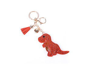 Red Dinosaur Tassel Bling Faux Suede Stuffed Pillow Key Chain Handbag Charm