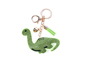 Green Brachiosaurus Tassel Bling Faux Suede Stuffed Pillow Key Chain Handbag Charm