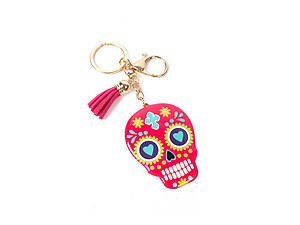 Red Metal Sugar Skull Tassel Key Chain Handbag Charm