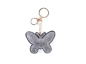 Black Butterfly Bling Faux Suede Stuffed Pillow Key Chain Handbag Charm