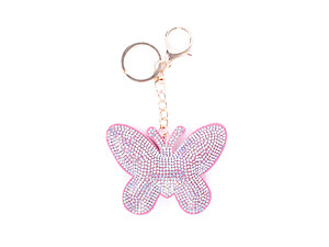 Pink Butterfly Bling Faux Suede Stuffed Pillow Key Chain Handbag Charm