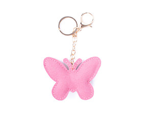 Pink Butterfly Bling Faux Suede Stuffed Pillow Key Chain Handbag Charm