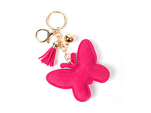 Crystal Butterfly Tassel Bling Faux Suede Stuffed Pillow Key Chain Handbag Charm