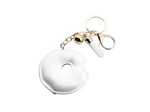 White Sprinkled Donut Tassel Bling Faux Suede Stuffed Pillow Key Chain Handbag Charm