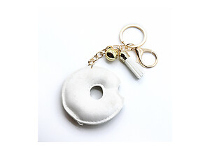 White Sprinkled Donut Tassel Bling Faux Suede Stuffed Pillow Key Chain Handbag Charm