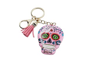 Pink Metal Sugar Skull Tassel Key Chain Handbag Charm