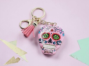 Pink Metal Sugar Skull Tassel Key Chain Handbag Charm