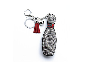 Bowling Pin Tassel Bling Faux Suede Stuffed Pillow Key Chain Handbag Charm