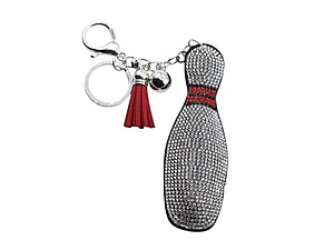 Bowling Pin Tassel Bling Faux Suede Stuffed Pillow Key Chain Handbag Charm
