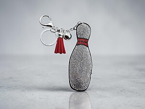 Bowling Pin Tassel Bling Faux Suede Stuffed Pillow Key Chain Handbag Charm