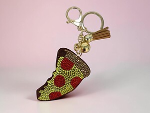Pepperoni Pizza Tassel Bling Faux Suede Stuffed Pillow Key Chain Handbag Charm